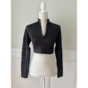 Forever 21 Black Crop Athletic Jacket Sheer Sleeve Insets Size Small EUC